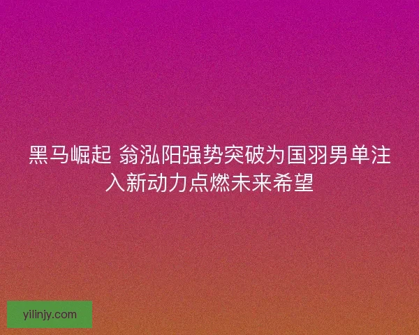 黑马崛起 翁泓阳强势突破为国羽男单注入新动力点燃未来希望